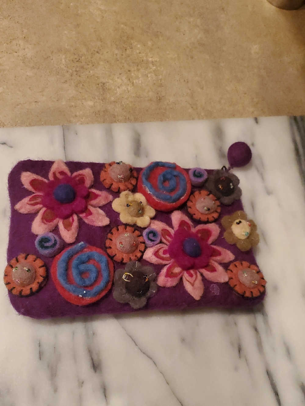 Rising Tide Purple Wool Flower Pouch